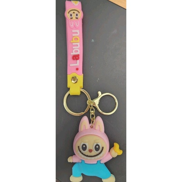 2 LABUBU Monsters Key Chains Anime Accessories - NWOT Pink Aqua Backpack Clip - Picture 5 of 5
